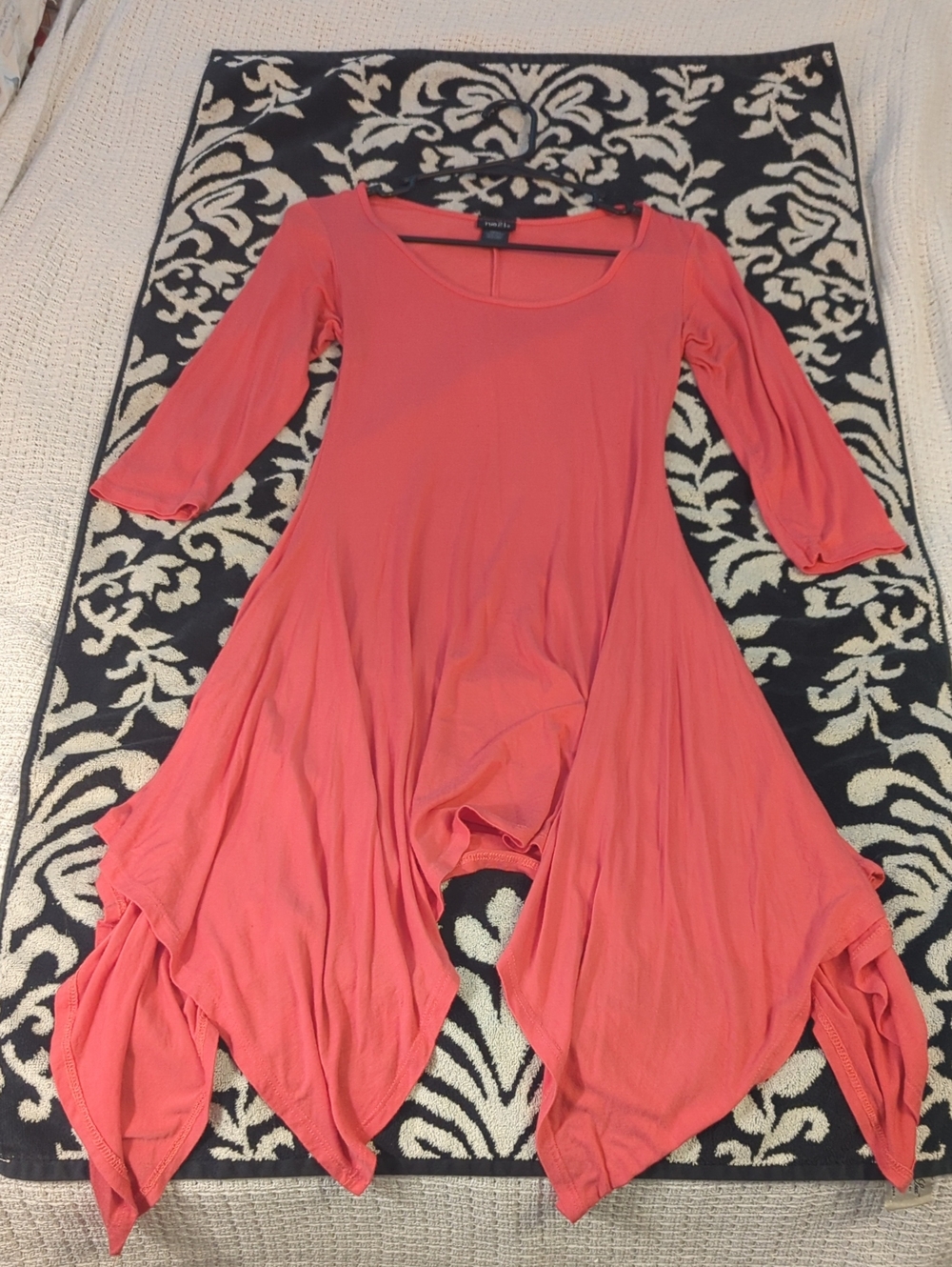 rue21 Pink Salmon Handkerchief Dress 3/4 Sleeves Fairycore Nymphcore Sun Dress S